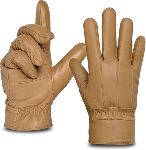 Harssidanzar Men's Leather Gloves Sheepskin Touchscreen Texting Warmth Fur Lined Winter Driving Leather Gloves SM043US in Saudi Arabia