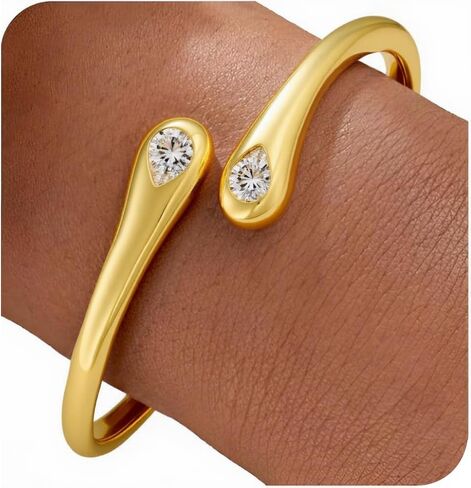 Cicy Bell 18k Gold Plated Bangle Bracelets for Women Tear Drop Cubic Zirconia Trendy Adjustable Twist Cuff Bracelets Birthday Jewelry Gifts in Saudi Arabia
