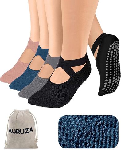 auruza بيلاتيس قبضة الجوارب للنساء الرجال الفتيات عدم الانزلاق اليوغا الجوارب السوداء لطيف الجوارب نقية مع السيطرة والأشرطة المضادة للانزلاق قبضة مثالية لرقص الباليه تجريب حافي القدمين 3blackm in Kuwait