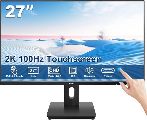 شاشة تعمل باللمس، شاشة تعمل باللمس مقاس 27 بوصة QHD 2560x1440 100 هرتز، شاشات تعمل باللمس مع لمسة 10 نقاط، مكبرات صوت مدمجة، النوع C، VESA، قلم ستايلس، مثالية للبار، وصالة الألعاب الرياضية، والأعمال التجارية، أسود in Saudi Arabia