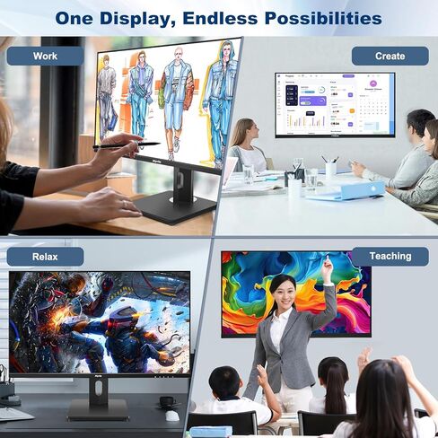 شاشة تعمل باللمس، شاشة تعمل باللمس مقاس 27 بوصة QHD 2560x1440 100 هرتز، شاشات تعمل باللمس مع لمسة 10 نقاط، مكبرات صوت مدمجة، النوع C، VESA، قلم ستايلس، مثالية للبار، وصالة الألعاب الرياضية، والأعمال التجارية، أسود in Saudi Arabia