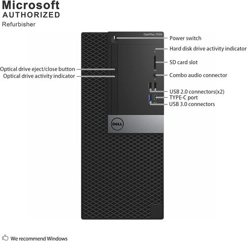 Dell OptiPlex 7050 'T Intel Core i7-6700 3.4 GHz, 16GB RAM, 512 GB Solid State Drive, DVDRW, Windows 11 Pro 64bit, (Renewed) in Kuwait