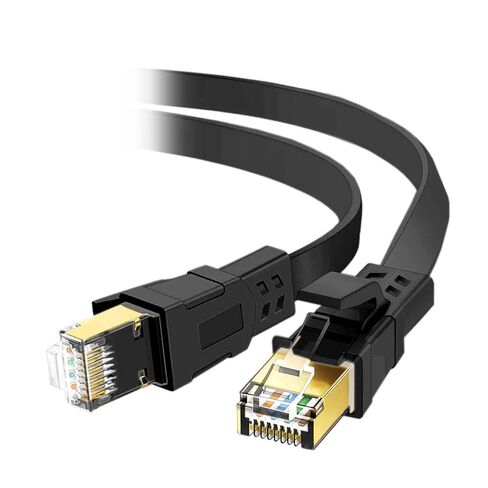 كابل إيثرنت، كابل شبكة مسطح أسود مع موصلات مطلية بالذهب in Kuwait