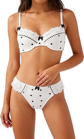 Sexy Lingerie for Women Underwire Cute White Push Up Bra and Panty Sets Outfits in Saudi Arabia