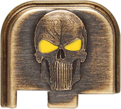 NDZ Performance Brass Slide Cover Back Plate for Glock Gen 1-5 & 43 43X 48 – 3D NDZ Skull Engraved Rear Plate – Custom Eye Color Options – CNC Machined – USA Made in Saudi Arabia