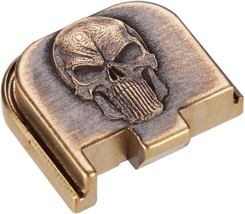 NDZ Performance Brass Slide Cover Back Plate for Glock Gen 1-5 & 43 43X 48 – 3D NDZ Skull Engraved Rear Plate – Custom Eye Color Options – CNC Machined – USA Made in Saudi Arabia