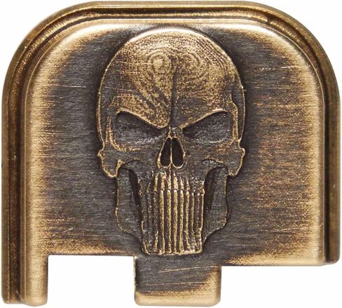 NDZ Performance Brass Slide Cover Back Plate for Glock Gen 1-5 & 43 43X 48 – 3D NDZ Skull Engraved Rear Plate – Custom Eye Color Options – CNC Machined – USA Made in Saudi Arabia