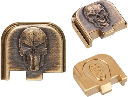 NDZ Performance Brass Slide Cover Back Plate for Glock Gen 1-5 & 43 43X 48 – 3D NDZ Skull Engraved Rear Plate – Custom Eye Color Options – CNC Machined – USA Made in Saudi Arabia