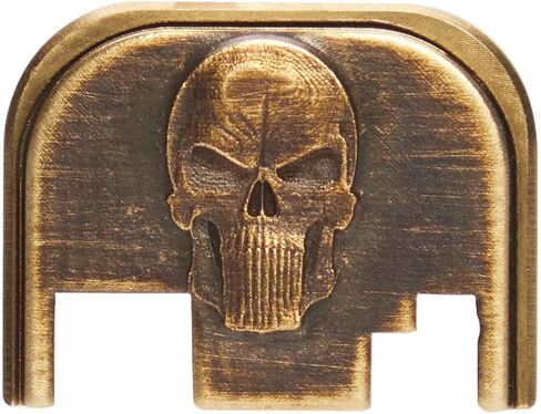 NDZ Performance Brass Slide Cover Back Plate for Glock Gen 1-5 & 43 43X 48 – 3D NDZ Skull Engraved Rear Plate – Custom Eye Color Options – CNC Machined – USA Made in Saudi Arabia