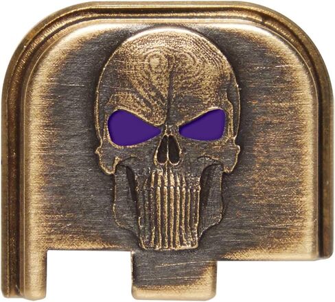 NDZ Performance Brass Slide Cover Back Plate for Glock Gen 1-5 & 43 43X 48 – 3D NDZ Skull Engraved Rear Plate – Custom Eye Color Options – CNC Machined – USA Made in Saudi Arabia