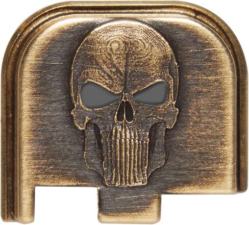 NDZ Performance Brass Slide Cover Back Plate for Glock Gen 1-5 & 43 43X 48 – 3D NDZ Skull Engraved Rear Plate – Custom Eye Color Options – CNC Machined – USA Made in Saudi Arabia
