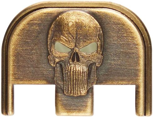 NDZ Performance Brass Slide Cover Back Plate for Glock Gen 1-5 & 43 43X 48 – 3D NDZ Skull Engraved Rear Plate – Custom Eye Color Options – CNC Machined – USA Made in Saudi Arabia