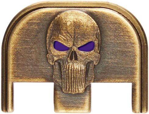 NDZ Performance Brass Slide Cover Back Plate for Glock Gen 1-5 & 43 43X 48 – 3D NDZ Skull Engraved Rear Plate – Custom Eye Color Options – CNC Machined – USA Made in Saudi Arabia