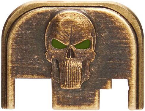 NDZ Performance Brass Slide Cover Back Plate for Glock Gen 1-5 & 43 43X 48 – 3D NDZ Skull Engraved Rear Plate – Custom Eye Color Options – CNC Machined – USA Made in Saudi Arabia