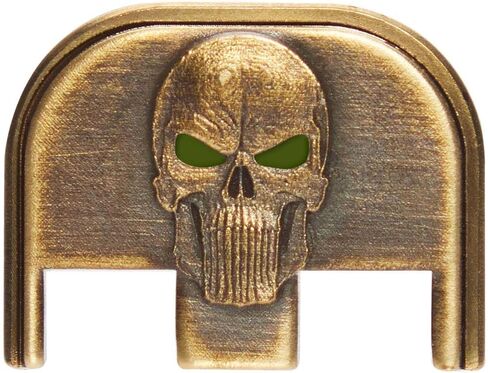 NDZ Performance Brass Slide Cover Back Plate for Glock Gen 1-5 & 43 43X 48 – 3D NDZ Skull Engraved Rear Plate – Custom Eye Color Options – CNC Machined – USA Made in Saudi Arabia