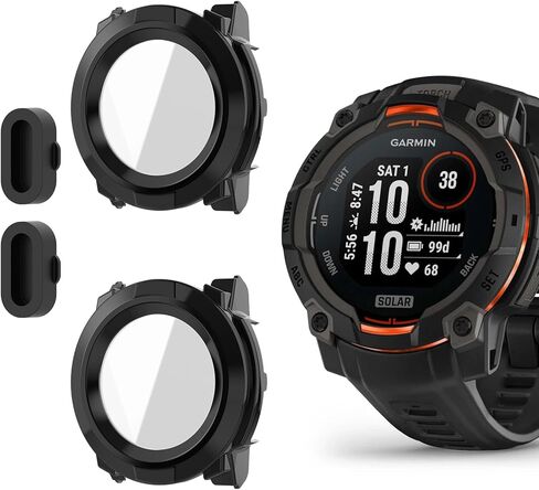 عبوتان لحافظة حماية شاشة الساعة Garmin Instinct 3 مقاس 50 مم، ملحقات غطاء واقٍ من الزجاج المقوى بتغطية كاملة، غطاء صلب مقاوم للخدش من البولي كربونات (أسود) in Kuwait