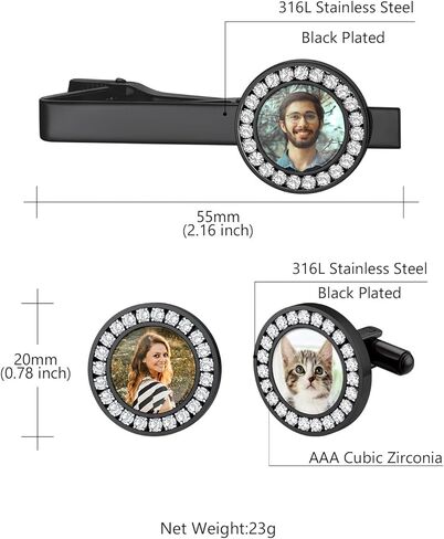 Custom4U أزرار أكمام شخصية ومجموعة مشبك ربطة عنق للرجال، أزرار أكمام مخصصة للصور، أزرار أكمام أولية، مشبك ربطة عنق، فولاذ/ذهبي/أسود، هدايا لرفقاء العريس له الأب، الزوج، الأخ (مع صندوق هدايا) in Saudi Arabia