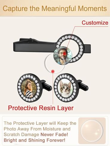 Custom4U أزرار أكمام شخصية ومجموعة مشبك ربطة عنق للرجال، أزرار أكمام مخصصة للصور، أزرار أكمام أولية، مشبك ربطة عنق، فولاذ/ذهبي/أسود، هدايا لرفقاء العريس له الأب، الزوج، الأخ (مع صندوق هدايا) in Saudi Arabia