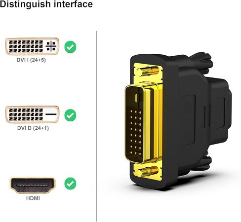 BENFEI DVI إلى HDMI، محول DVI-D ثنائي الاتجاه إلى HDMI ذكر إلى أنثى مع سلك مطلي بالذهب 2 حزمة in Saudi Arabia