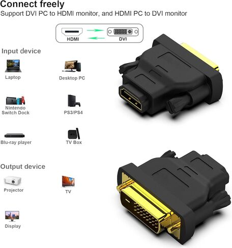 BENFEI DVI إلى HDMI، محول DVI-D ثنائي الاتجاه إلى HDMI ذكر إلى أنثى مع سلك مطلي بالذهب 2 حزمة in Saudi Arabia