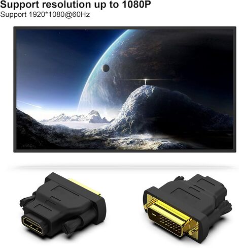 BENFEI DVI إلى HDMI، محول DVI-D ثنائي الاتجاه إلى HDMI ذكر إلى أنثى مع سلك مطلي بالذهب 2 حزمة in Saudi Arabia