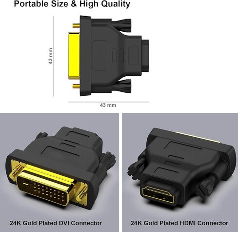 BENFEI DVI إلى HDMI، محول DVI-D ثنائي الاتجاه إلى HDMI ذكر إلى أنثى مع سلك مطلي بالذهب 2 حزمة in Saudi Arabia