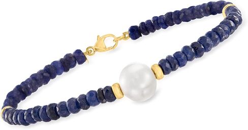 Ross-Simons Cultured Pearl and 28.00 ct. t.w. Beaded Sapphire Bracelet in 14kt Yellow Gold in Saudi Arabia