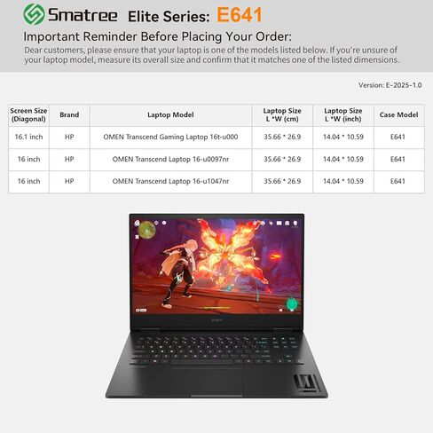 Smatree Laptop Sleeve for 16 inch HP OMEN Transcend Gaming Laptop 16t-u000/16-u0097nr/16-u1047nr, Protective Computer Case with Accessory Pocket, YKK Zipper, Patented Shockproof Design (E641) in Saudi Arabia