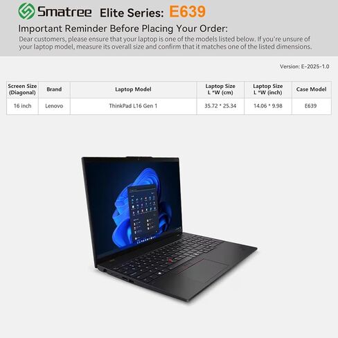 Smatree Laptop Sleeve for 16 inch Lenovo ThinkPad L16 Gen 1, Computer Case with Accessory Pocket, YKK Zipper, Patented Super-Corner Design(E639) in Saudi Arabia