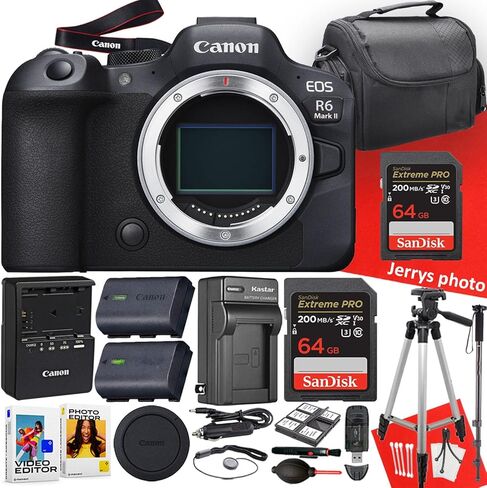 Canon EOS R6 Mark II Mirrorless Camera (Body Only) + 128 GB Memory + Tripod + Monopod + Extra Battery + Extra Charger + More (20pc Bundle) (Renewed), Black in Saudi Arabia