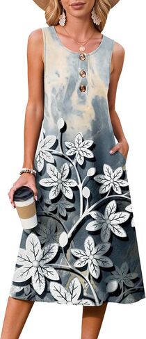 Zeagoo Women Summer Midi Dress 2026 Sleeveless Casual Beach Sundress Button Down Loose Spring Tank Dresses with Pockets in Saudi Arabia
