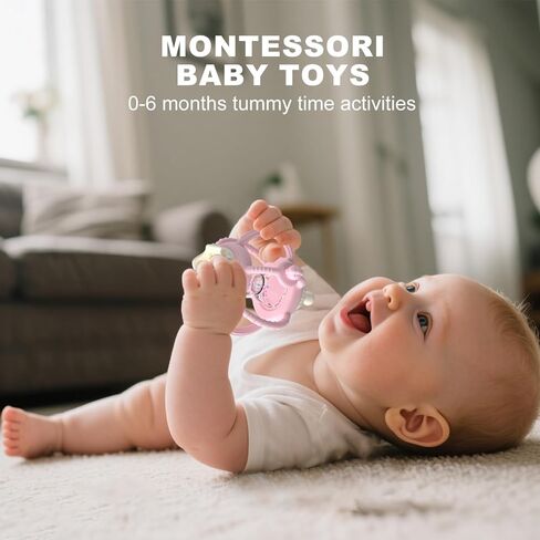 Teething Rattles for Babies 0-6 Months 6-12 Months, Silicone Rattle Teether with Pacifier, Baby Montessori Toys 6-18 Months, Infant & Toddler Molar Teething Relief, Boys Girls Essential Gifts (Pink) in Saudi Arabia