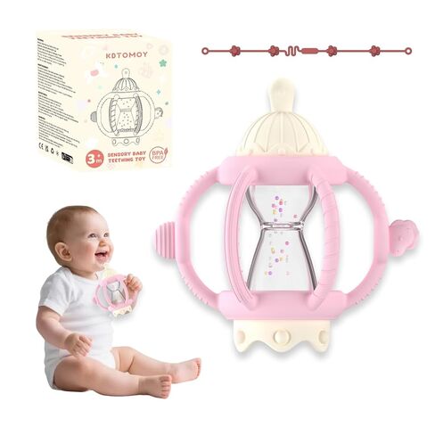 Teething Rattles for Babies 0-6 Months 6-12 Months, Silicone Rattle Teether with Pacifier, Baby Montessori Toys 6-18 Months, Infant & Toddler Molar Teething Relief, Boys Girls Essential Gifts (Pink) in Kuwait