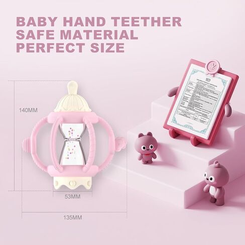 Teething Rattles for Babies 0-6 Months 6-12 Months, Silicone Rattle Teether with Pacifier, Baby Montessori Toys 6-18 Months, Infant & Toddler Molar Teething Relief, Boys Girls Essential Gifts (Pink) in Saudi Arabia