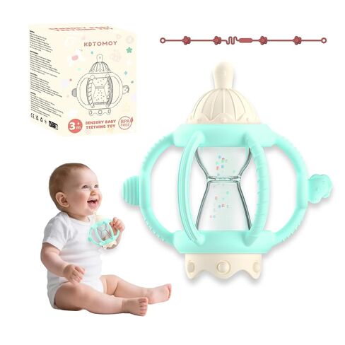 Teething Rattles for Babies 0-6 Months 6-12 Months, Silicone Rattle Teether with Pacifier, Baby Montessori Toys 6-18 Months, Infant & Toddler Molar Teething Relief, Boys Girls Essential Gifts (Pink) in Saudi Arabia