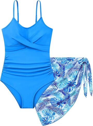 Idgreatim Teen Girls One Piece Swimsuit with Cover Up Bathing Suit Set Size 9-16 in Saudi Arabia
