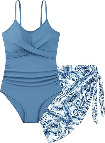 Idgreatim Teen Girls One Piece Swimsuit with Cover Up Bathing Suit Set Size 9-16 in Saudi Arabia
