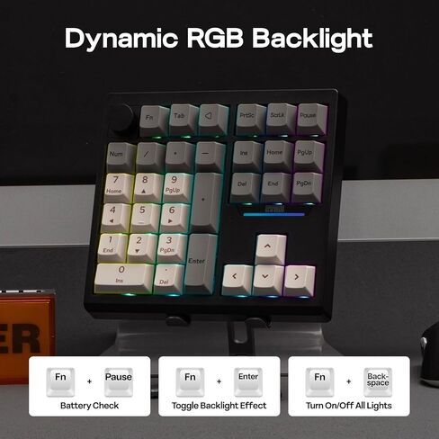 لوحة رقمية ميكانيكية لاسلكية EPOMAKER TH33، VIA، BT/2.4G/USB، قابلة للتبديل السريع، إضاءة خلفية RGB، حشية، غطاء مفاتيح PBT، مفتاح كريمي، لوحة أرقام مع مفاتيح أسهم ومقبض للكمبيوتر الشخصي/Mac in Kuwait