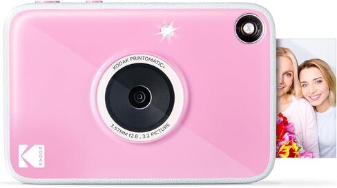 Kodak Printomatic+ Instant Camera (Rose) Prints Full-Color Photos on Zink 2x3" Sticky-Backed Photo Paper, 10MP Portable Camera with Interactive RGB LED Status Indicator, Easy & Fun in Saudi Arabia