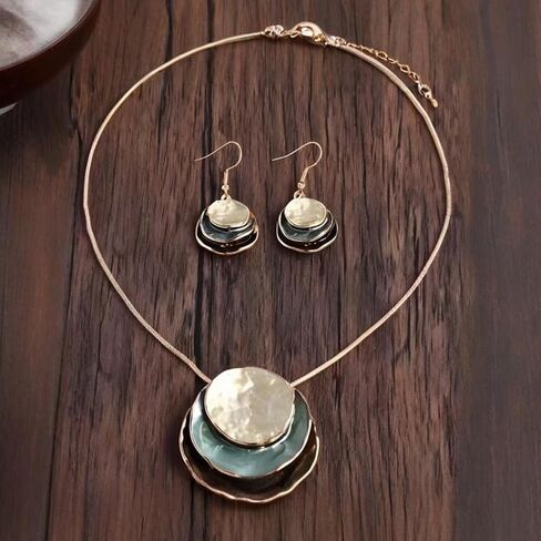 Boho Stud Earring Necklace Set Vintage Jewelry Set Trendy Dangle Disc Necklace Jewelry Sets Irregular Round Jewelry for Women,Grey Khaki in Saudi Arabia