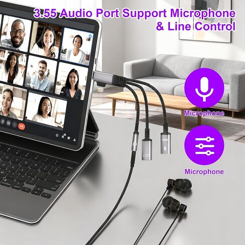 مقسم USB C وLightning 2 في 3 مع بيانات بسرعة 480 ميجا بت في الثانية، وشحن PD60W، وبيانات مقسم USB C وشحن الموسيقى الداعمة، والمكالمات، والميكروفون، وشاحن محول سماعة الرأس Lightning لأجهزة iPhone / iPad in Kuwait