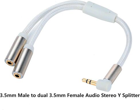 3.5mm Headphone Stereo Audio Splitter Adapter 3.5mm 1 Male to 2 Female Y Splitter Cable 90 Degree Gold Plated 7.87inch/20cm for PC Gaming Headset Tablet Laptop MP3 in Saudi Arabia