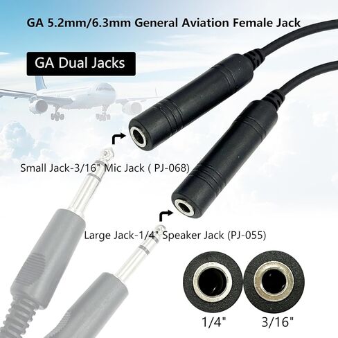 مقابس WODASEN المزدوجة GA (قابس ميكروفون 3/16 بوصة (PJ-068) وقابس مكبر صوت 1/4 بوصة (PJ-055)) سماعة رأس الطيران العامة إلى Lemo 6 Pin Bose A20 A30 كابل محول سماعات الرأس لمحول سماعات الرأس الطيار in Saudi Arabia