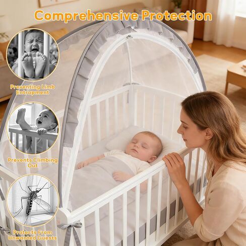 خيمة سرير لإبقاء الطفل بداخلها - توقف عن التسلق بسحاب مزدوج وقضبان قوية، مظلة شبكية قابلة للتنفس لسهولة التركيب، تناسب أسرة الأطفال القياسية in Kuwait