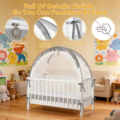 خيمة سرير لإبقاء الطفل بداخلها - توقف عن التسلق بسحاب مزدوج وقضبان قوية، مظلة شبكية قابلة للتنفس لسهولة التركيب، تناسب أسرة الأطفال القياسية in Kuwait