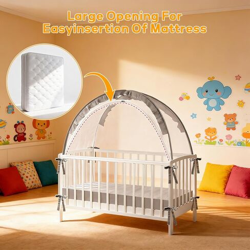 خيمة سرير لإبقاء الطفل بداخلها - توقف عن التسلق بسحاب مزدوج وقضبان قوية، مظلة شبكية قابلة للتنفس لسهولة التركيب، تناسب أسرة الأطفال القياسية in Kuwait