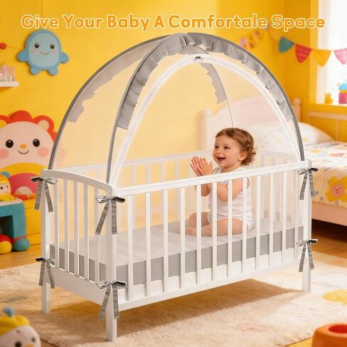خيمة سرير لإبقاء الطفل بداخلها - توقف عن التسلق بسحاب مزدوج وقضبان قوية، مظلة شبكية قابلة للتنفس لسهولة التركيب، تناسب أسرة الأطفال القياسية in Kuwait