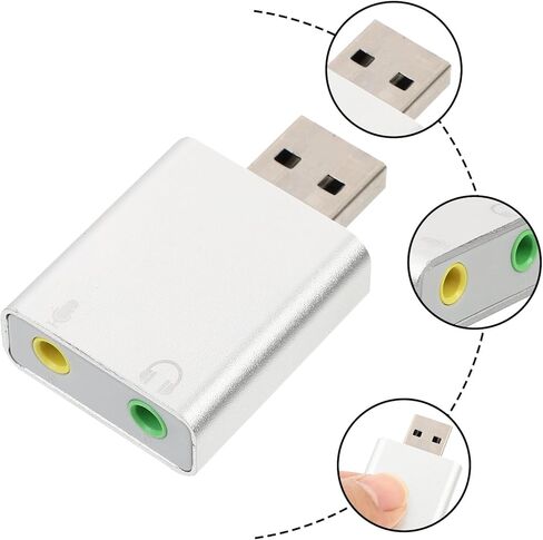 بطاقة صوت محول صوت خارجي USB لقناة Kisangel مع سماعة رأس ومقبس ميكروفون لألعاب الكمبيوتر المكتبي وتشغيل الموسيقى in Kuwait