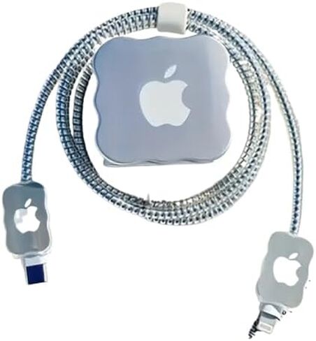 مجموعة واقي كابل لهاتف iPhone 16/15/14/13، مكونة من 5 قطع من ملحقات كابل الشحن الفضي مع حافظة، مقاومة لعضات الحيوانات الأليفة، حماية ضد التشابك in Kuwait
