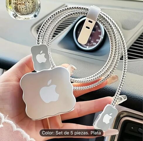 مجموعة واقي كابل لهاتف iPhone 16/15/14/13، مكونة من 5 قطع من ملحقات كابل الشحن الفضي مع حافظة، مقاومة لعضات الحيوانات الأليفة، حماية ضد التشابك in Kuwait